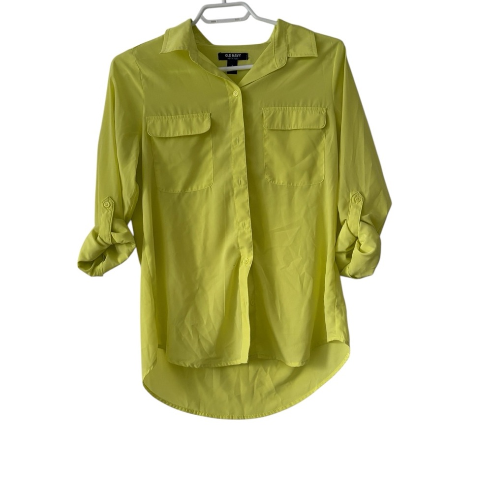 OLD NAVY women’s Button-Up Blouse – Size S, Neon Yellow